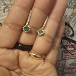 Elegant Green Gemstone Gold Earrings